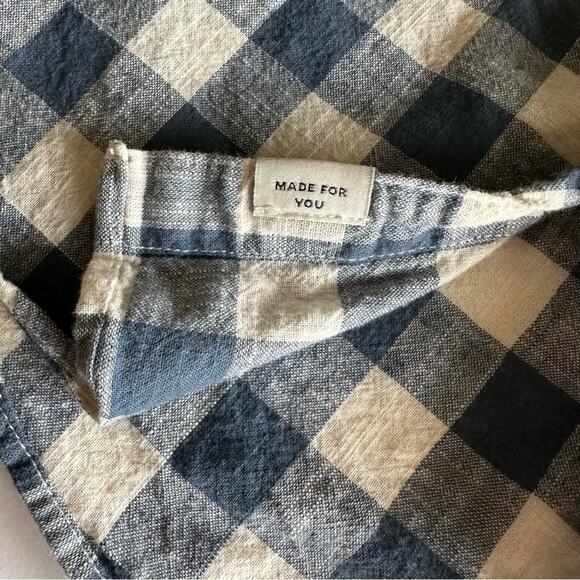 American Eagle Buffalo Plaid Button Down Shirt Cotton Blue Cream Men's L Preppy - Picture 5 of 12